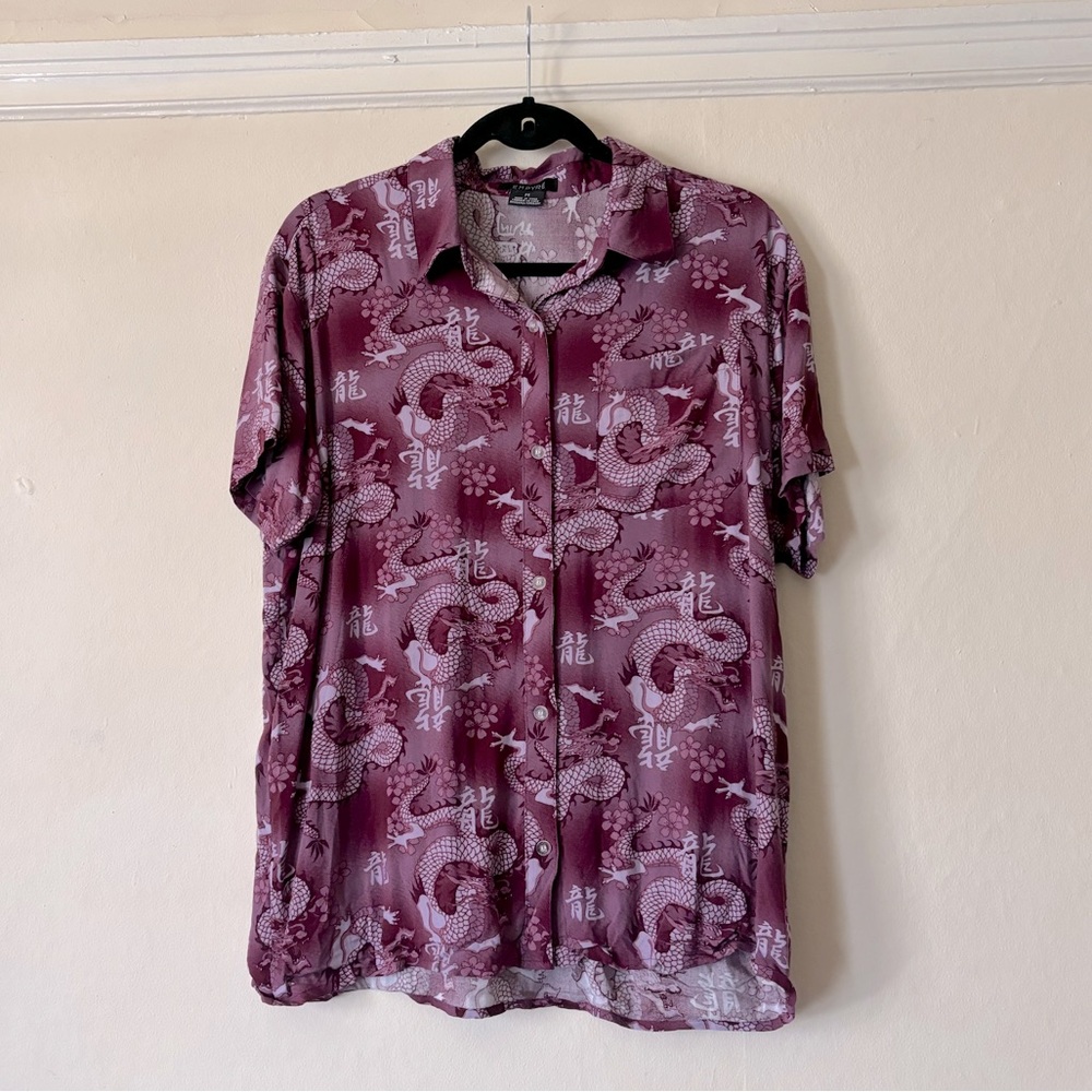Purple Dragon Detail Button-Up Blouse